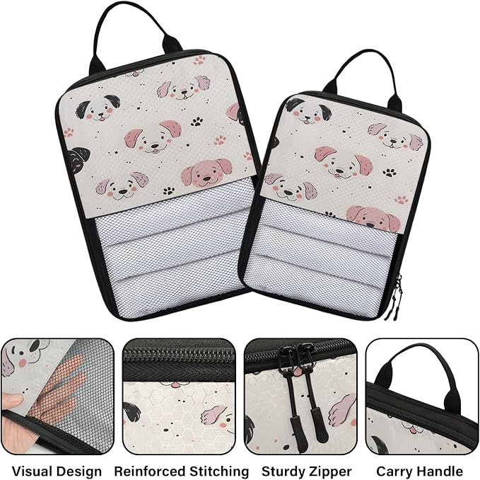 Puppy Dog Compression Packing Cubes Cute 6 Set Travel Packing Cubes for Suitcases Lightweight Expandable Organizers