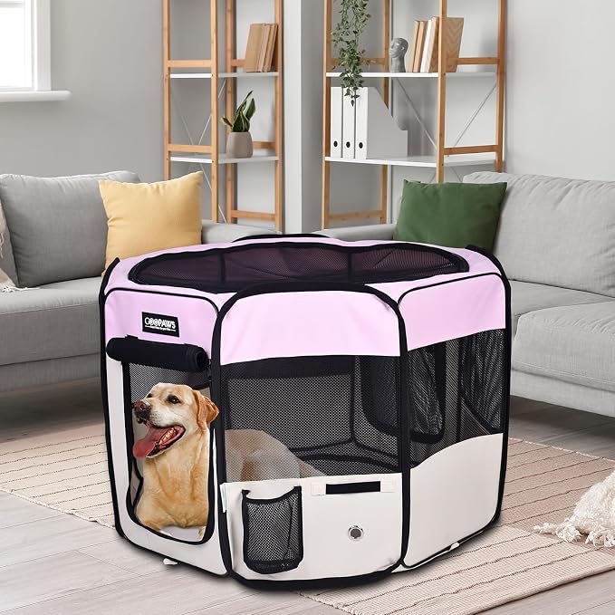 Jespet Soft Dog Playpen, Portable Pet Exercise Pen Kennel with Carry Bag | 2-Door, Easy to Fold, Ground Stakes, Zipper Locks, Large Storage Pocket, Washable Top Mesh Cover & Bottom Cover