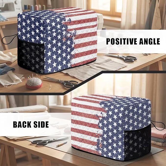 Sewing Machine Cover Polyester Febric US Star Stripe Flag Print | Dust Pet Hair Protection,Quilting Design,Fits Standard Singer,Brother Janome Machines,Protecting Decorating Your Sewing Space