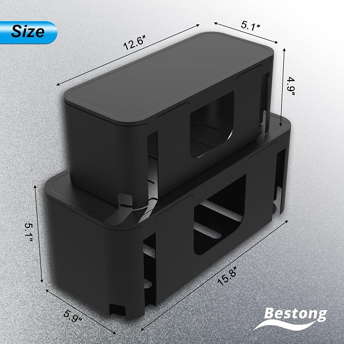 Power Strip Hider Box Cable Management Organizer Set Large & Medium Black