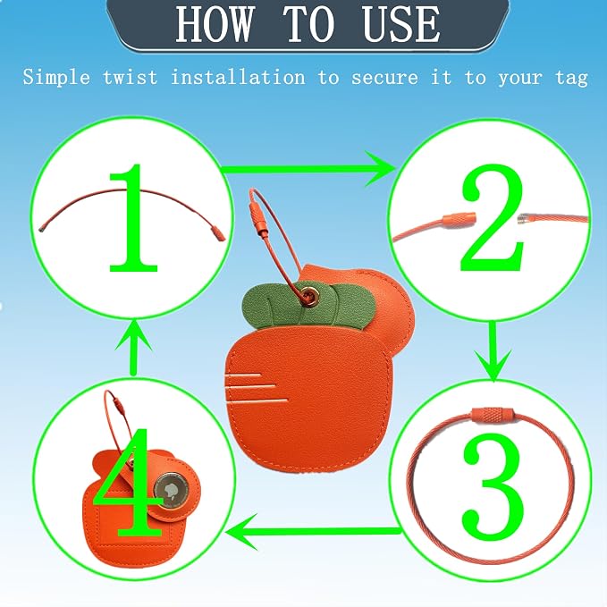 PU Leather Luggage Tag with Airtag Holder Case Set and Name ID Label | Hidden Compartment for AirTag Travel Suitcase Tracking Case with Stainless Steel Loop,Cute Fruit Plant Animals Styles,Carrot