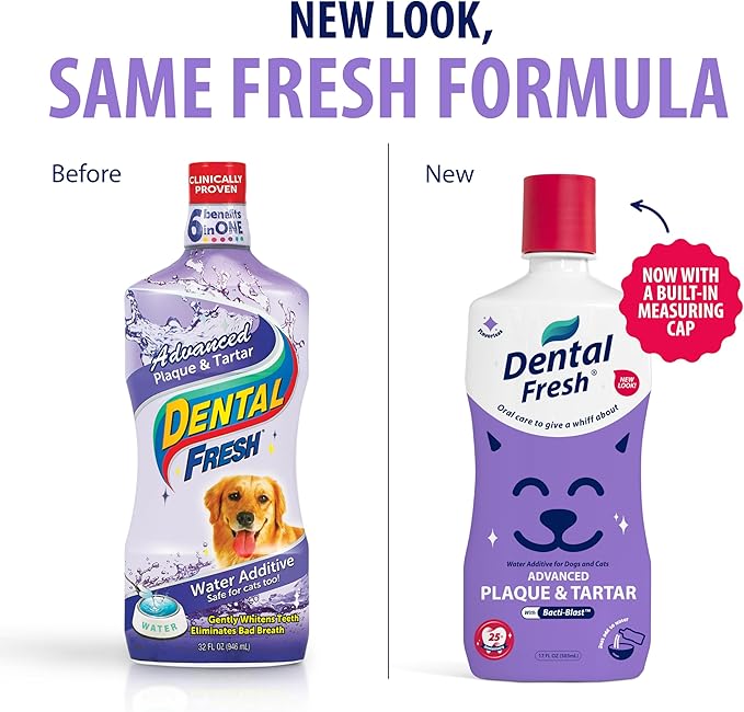 Veterinary Formula Dental Fresh Water Additive for Dogs and Cats, Advanced Plaque and Tartar Control, 32 Fl Oz