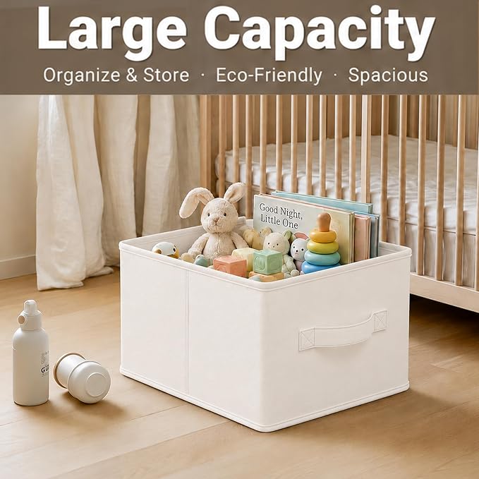 LayerSpace 3 Pack Fabric Storage Bins for Shelves | 16.25x12x10in Closet | Collapsible Bins for Organization | Linen Clothes Storage Bins | White & Ivory | Thickened Rigid PP Panels, Cotton-linen Shelf Baskets, Measure 16.25"L x 12"W x 10"H for Clothes...