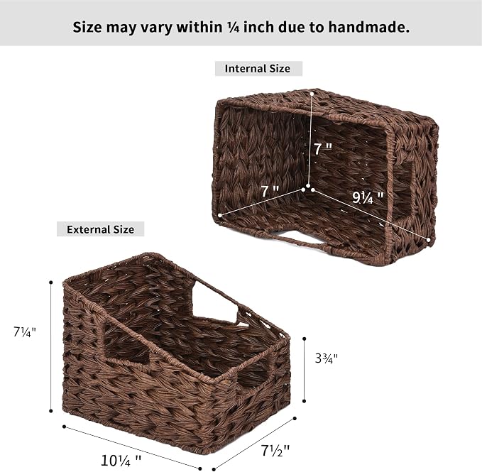 GRANNY SAYS Wicker Storage Baskets, Waterproof Wicker Basket with Handles | Wicker Storage Baskets for Pantry, Open Front Basket for Shelves, Kitchen Storage Baskets, Decorative Basket for Home Decor