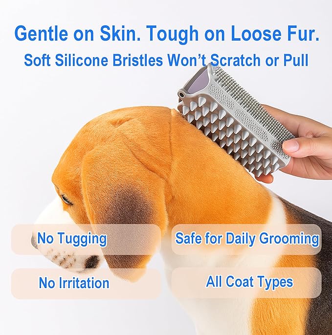 3-in-1 Triangular Dog Bath Brush for Dogs & Cats, Silicone Pet Grooming Brush with Deshedding Bristles, Massage Cones & Deep Cleaning Nubs, Black