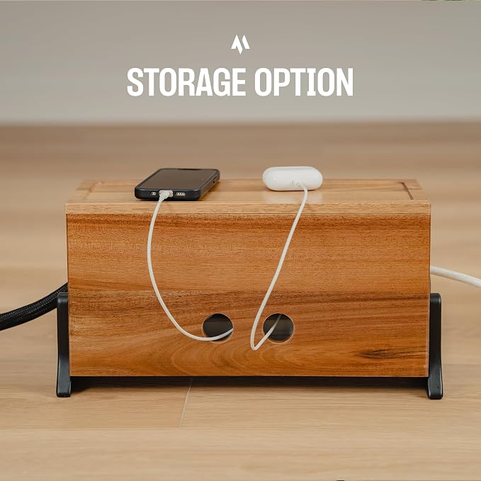 COREMINDED Extra Large Cable Management Box, Wood Cord Hider Box & Organizer for Power Strip, TV Wires & Desk Cable Storage