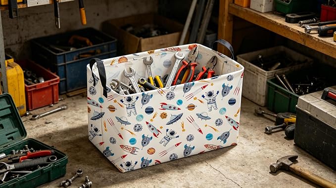 Sanjiaofeng Rectangular Astronaut Basket,Dirty Clothes Basket,Party Baskets,Space Room Decor(Rocket)