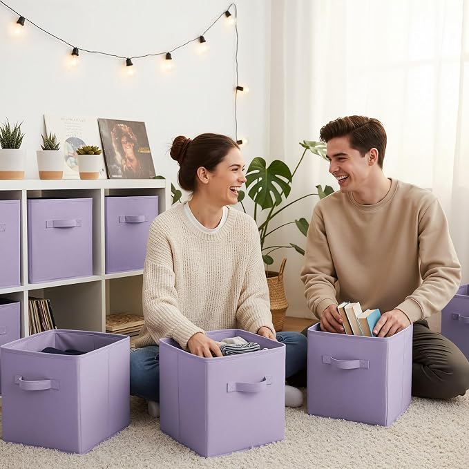 GRANNY SAYS 11 Inch Cube Storage Bins, Lavender Purple, 6-Pack | Collapsible Cube Organizers with Thickened Base Plate, Sturdy Handles, Decorative Baskets for Shelves, Closet