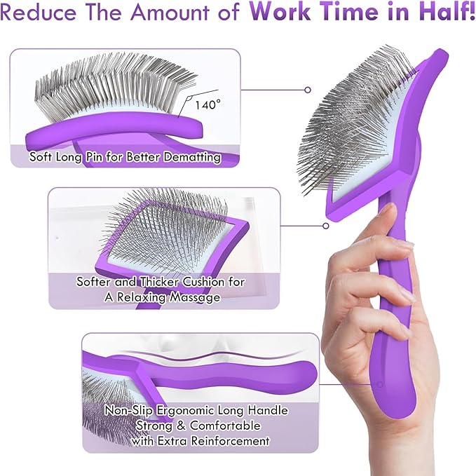 Slicker Brush for Dogs, Large Long Pin Dog Grooming Brush for Doodles Goldendoodles Poodles Labradoodle Bernedoodles, 3 Pcs Wooden Handle for Mats Tangles - Purple