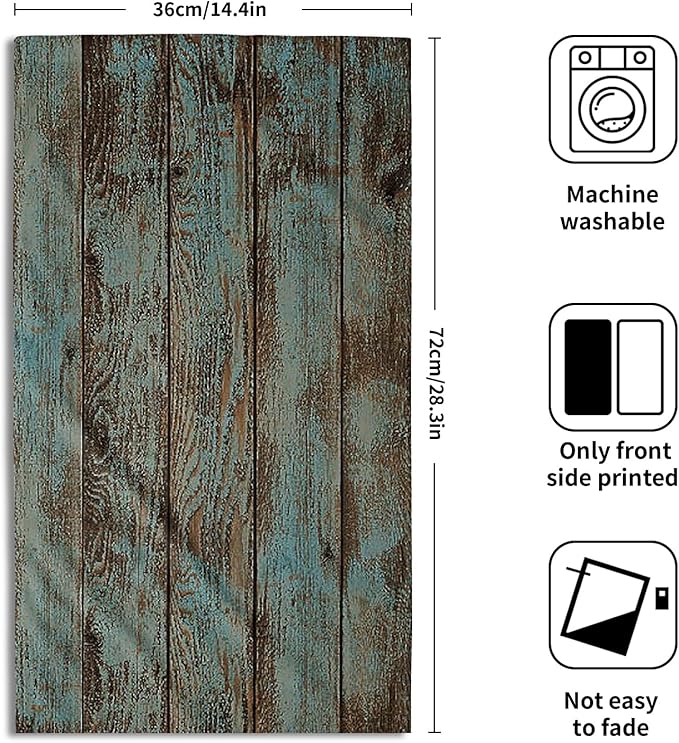 Giwawa Rustic Barn Wood Hand Towel 15x30 Set of 2, Vintage Teal Turquoise Brown Plank Fingertip Towel Retro Wooden Stripe Face Towel Country Grain Board Washcloth for Farmhouse Log Cabin Bathroom