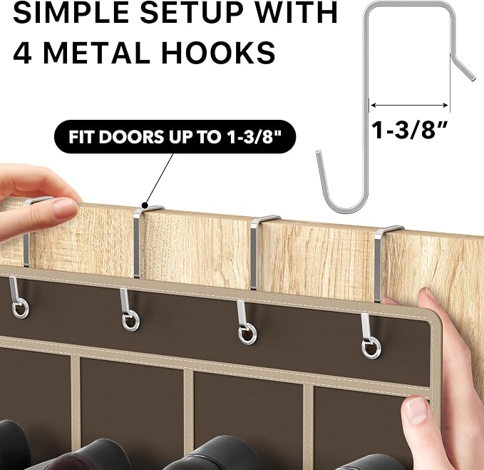 Simple Houseware 24 Pockets Clear Over the Door Shoe Organizer, Brown | 64" x 19", 4 Durable Metal Hooks, 4.3" x 9.5" Pocket Size, Multipurpose