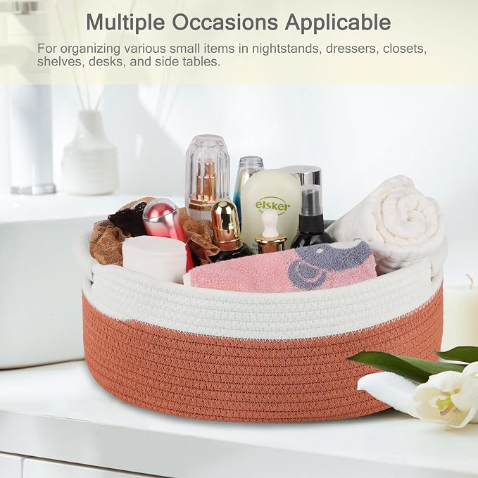 Small Woven Gift Basket with Bag & Ribbons, Autumn Glaze | Cotton Rope, 13”x 9”x 5.5”, Fits for Kids, Women & Men, Bedroom, Living Room, Nursery & Bathroom Storage, Cat & Dog Toy Boxes