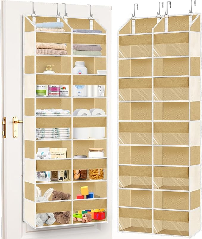 Over the Door Organizer 5 Tiers,Extra Large Behind Door Storage of 10 Compartments,80 lbs Weight Capacity Over the Door Storage, Door Hanging Organizer for Closet, Diaper Organizer, Camel