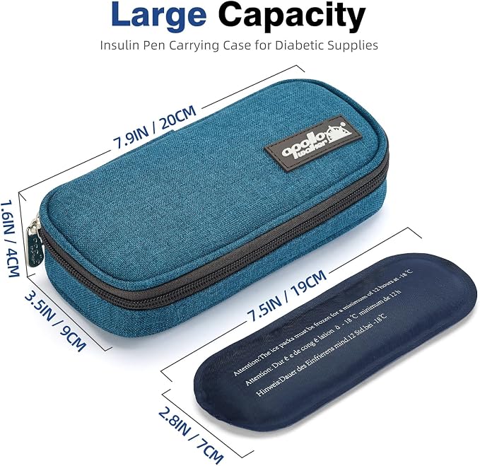 apollo walker Insulin Cooler Travel Case with Ice Packs and Insulation | TSA Approved Includes 2 x 90g ice packs for 9-hour cooling insulin pens & syringes for Diabetics to Carry (Teal)