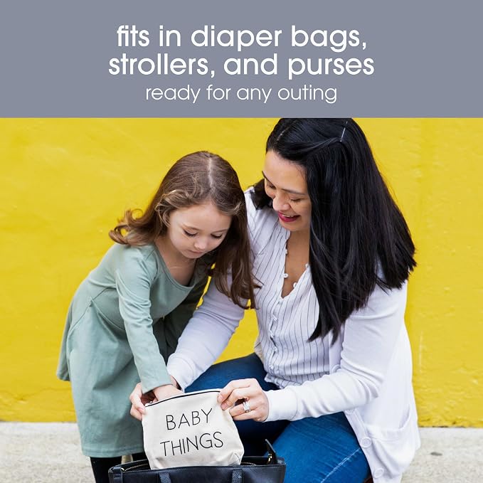 Pearhead Mommy and Baby Things Zipper Pouches, Set of 2, Organizer Bags | Diaper Bag Storage Organizer, Canvas Zipper Organize Bags for Travel or Hospital Bag, New Mom Gift, Cosmetic Makeup Bag