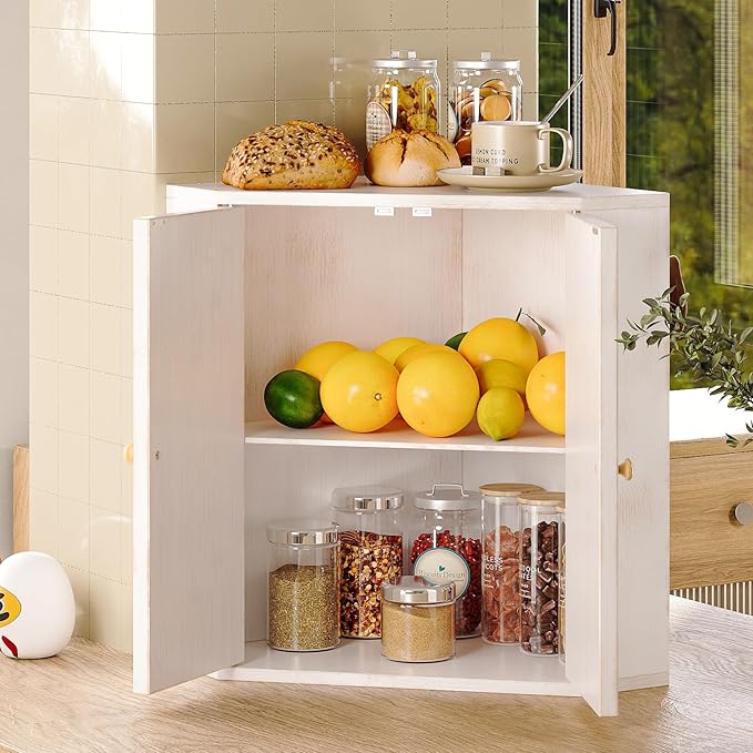Trironsun Corner Bread Box for Kitchen Counter Double Layer Bamboo Bread Storage Container Large Capacity Bread Storage Bin Farmhouse Breadbox Organizer