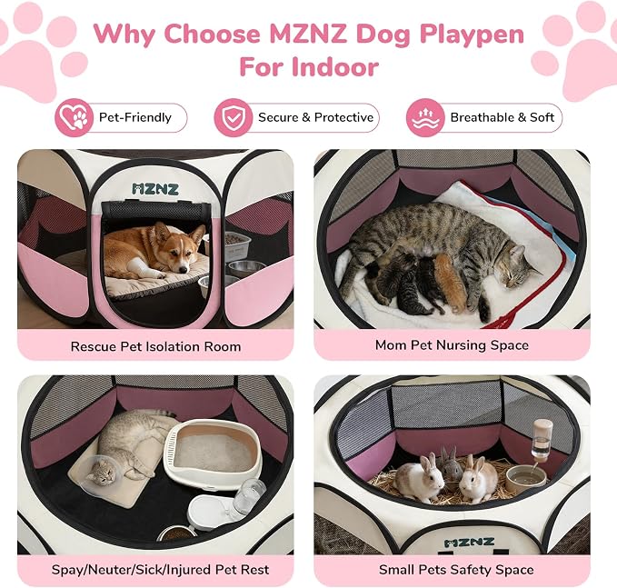 Dog Cat Small Animal Puppy Playpen Crate, Medium, Pink | Portable Pop Up Pet Cage Enclosure Tent Kennel Indoor Outdoor with Carrying Case, No Assembly, Camping Use