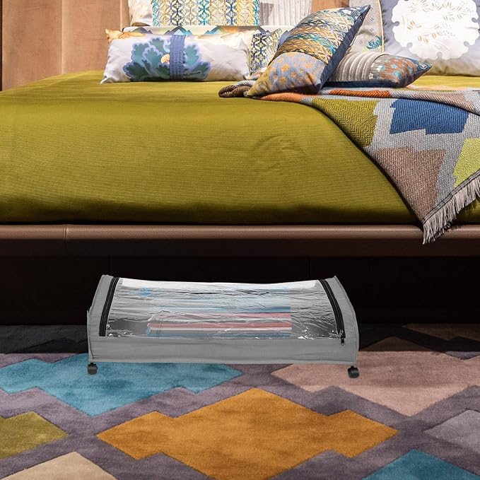 Angoily Bed Storage Pull-out Organizer for Clothes Shoes and Toys Frame Lid Space-saving Rolling Storage for Bedroom and Closet