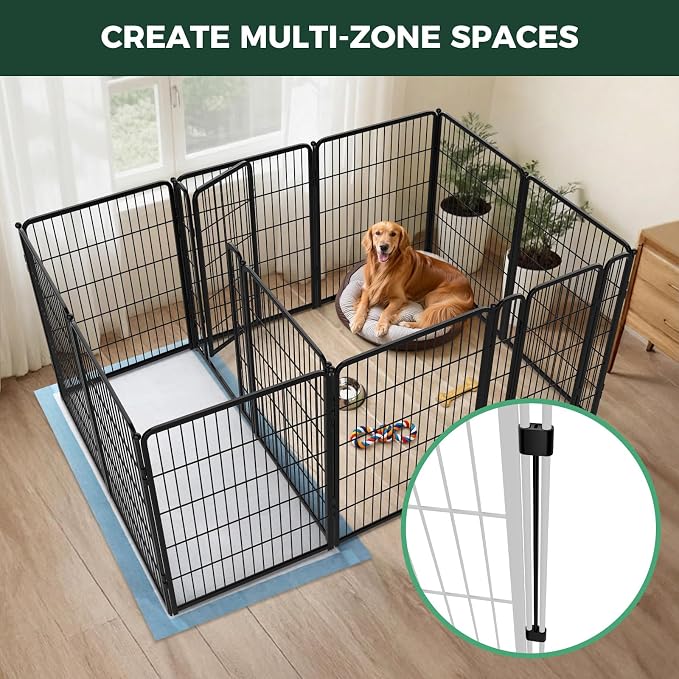 FXW Homeplus Indoor Dog Playpen with Divider Connectors, 40" H, 12 Panels | Calm Indoor Play Area, Two-Zone Layout, For Medium & Large Dogs, Patented