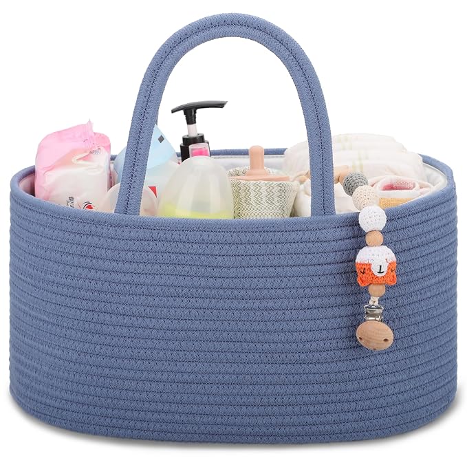 COMSE Baby Diaper Caddy Organizer with Handles, Cotton Rope, Folkstone Gray