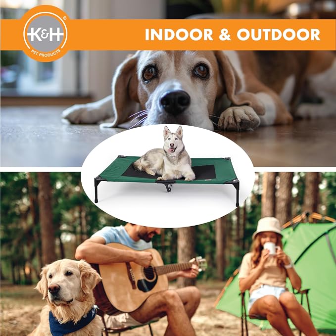 K&H Outdoor Elevated Dog Bed, Cooling Raised Dog Bed, Green, XL 50x32in | Pet Cot for Large & Extra Large Pets, Breathable Mesh Center Hammock Design, Indoor/Outdoor Washable Cover, 50x32in