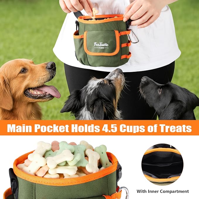 Dog Treat Pouch with Magnetic Closure for Pet Training | 3-Way Wear Treat Bag, 900D Waterproof Fabric, 4 Storage Spaces for Walking, Hiking, Agility, Training & Daily Rewards
