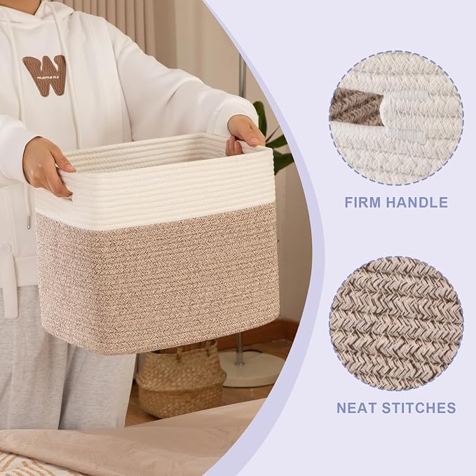 OIAHOMY 2 PACK Tall Storage baskets 30L Blanket Basket Living Room Brown | Large Collapsible Storage Bins Narrow Basket Baskets for Closet Organization Storage Baskets for Shelves Toy Storage Basket