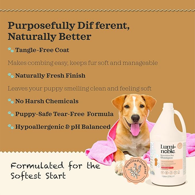 Hypoallergenic Sensitive Dog Shampoo - Dog & Cat Oatmeal, Collagen Infused & Best Vanilla Scent - Vegan, Anti-Itch Formula for Itchy, Dry Skin, Pet Shampoo – Natural Grooming for Pets 1 Gallon