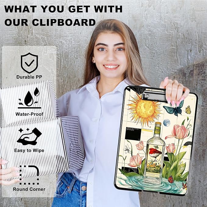 Heavy Duty Storage Clipboard, Slim Nursing Clipboard with Internal Pen Case, Portable File Organizer Case for A4 Letter Size Paper Office Medical Professionals, Sun Drift Bottle