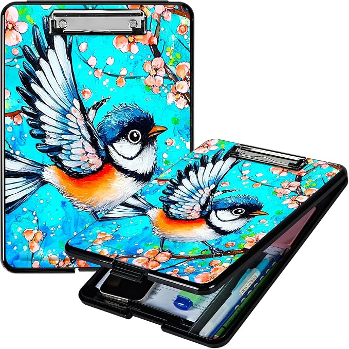 Blue Hummingbird A4 Clipboard with Storage Pen Holder, Clipboards Organizer Nursing Clipboard Foldable File Folder Plastic Clipboard Folio Clip Board for Office Students Classroom Doctor