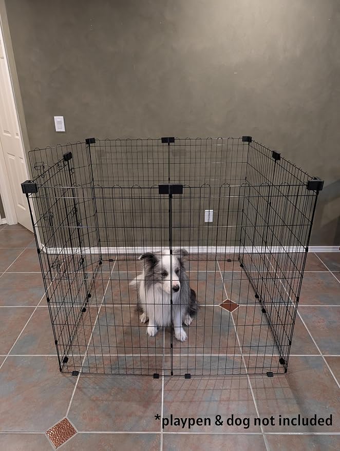 Pet Playpen Square/Rectangle Shape Keeper - 8 Brackets (4 Corner + 4 Straight) Configuration Stabilizer for Wire Metal Exercise Pen - Dog Puppy Bunny Kennel Clamp Holder (Black)