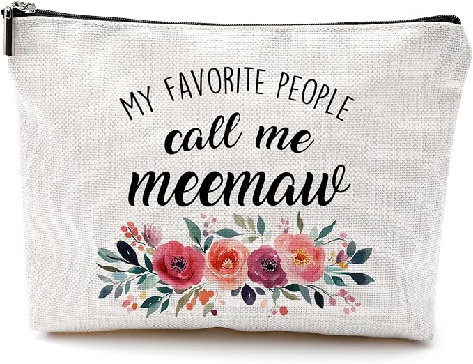 DILSJ Meemaw Gifts Makeup Bag, Grandma Gifts For Christmas From Grandkids Cosmetic Bags For Women, My Favorite People Call Me Meemaw Zipper Makeup Pouch Travel Organizer Toiletry Bag