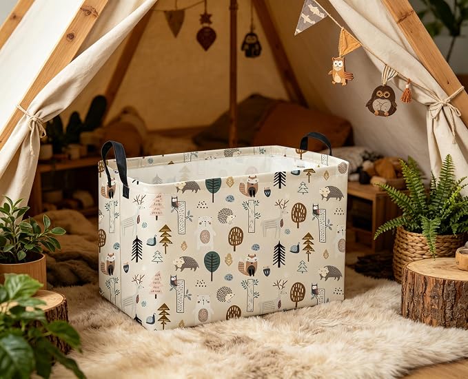 Sanjiaofeng Rectangular Cute Animals Storage Baskets,Foldable Kids Toy Clothes Bins for Bedroom,Woodland Animal Basket,Books Box, Gift Basket(Tree Trunk Animals)