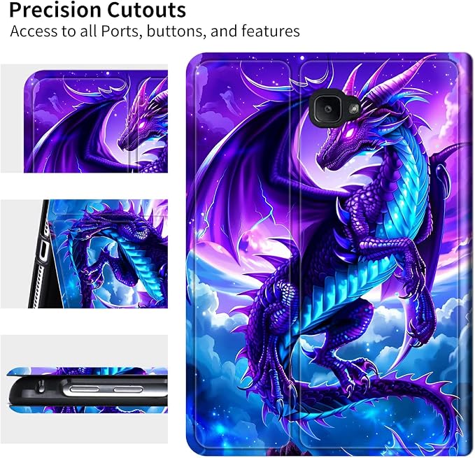 for Samsung Galaxy Tab A 10.1" 2016 SM-T580/T585/T587 Case | Slim Leather Smart Cover with Multi-Angle Anti-Slip Stand [Auto Wake/Sleep] Shell for Women Men - Galaxy Purple Dragon