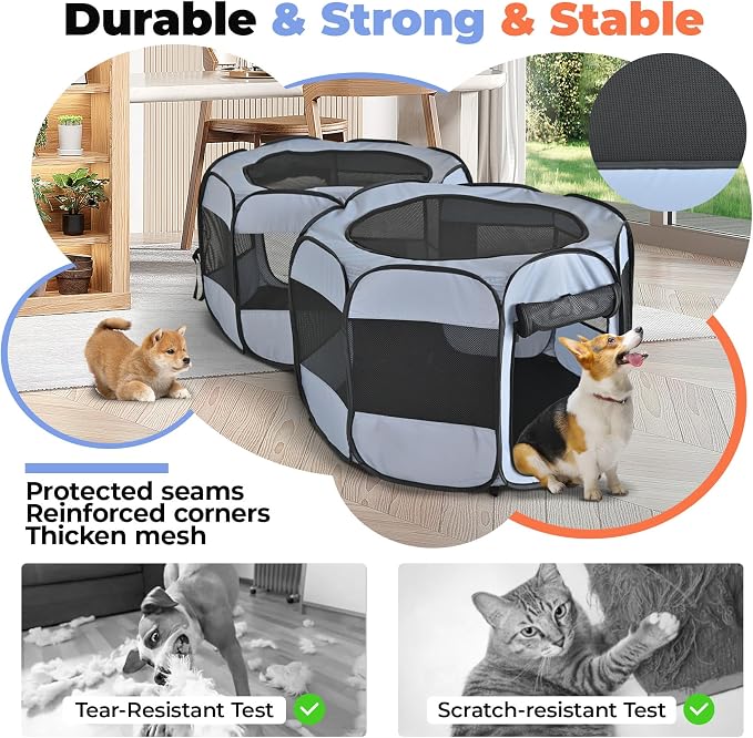 2-in-1 XLarge Portable Cat Playpen Assembly-Free for Indoor Cats Enclosed Pop Up Dog Play Pen Outdoor Puppy Pet Tent Crate House Condo Kitten Kennel Small Animals Cage(No Divider, Unified Space)