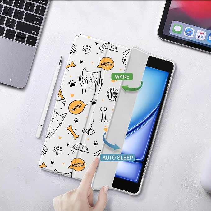 Cute Pets Animal Case for 10.9" iPad 10th/11th, Clear TPU Smart Stand Back Cover with Pencil Holder, for iPad 2022/2025 Generation Auto Wake/Sleep Foldable Protective Case