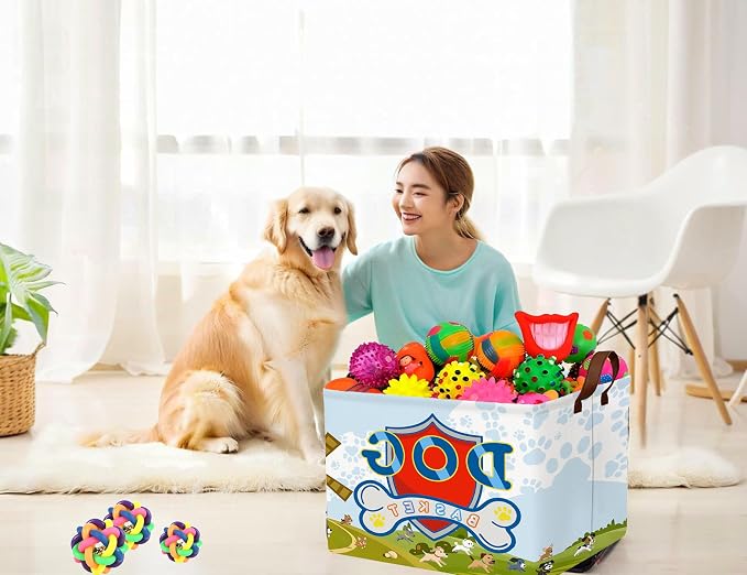 Large Dog Toy Basket Storage Bin Organizer With Handles Collapsible Puppy Gift Box for Kids Toy, Clothing, Blankets (Paw)