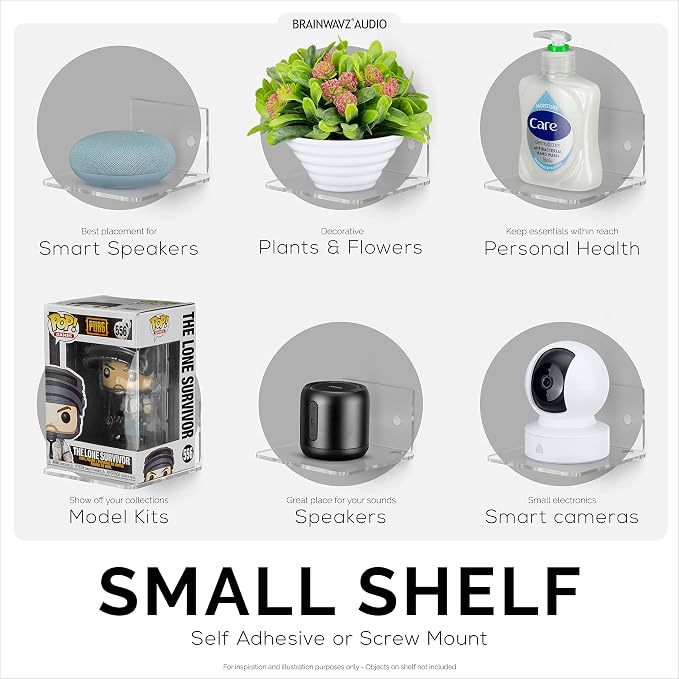 BRAINWAVZ 4.5" Small Baby Monitors & Speaker Wall Mount Shelf, Adhesive & Screw in, Also for Security Cameras, WiFi Routers, Decor, Plants, Photos, Kitchen, Cable Box & More, Universal