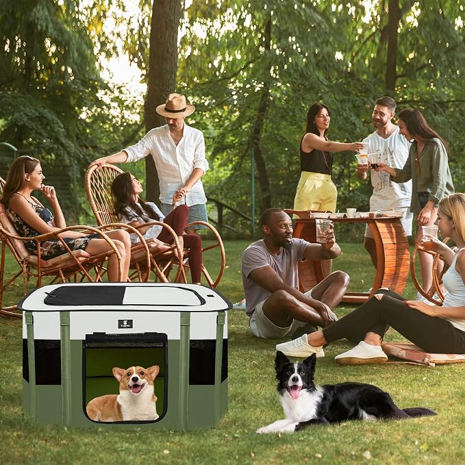 X-ZONE PET Dog Playpen, Puppy Cat Play Pen Portable Foldable Indoor/Outdoor Tent Crate Cage, Portable Pet Crate Small Size Green 30''