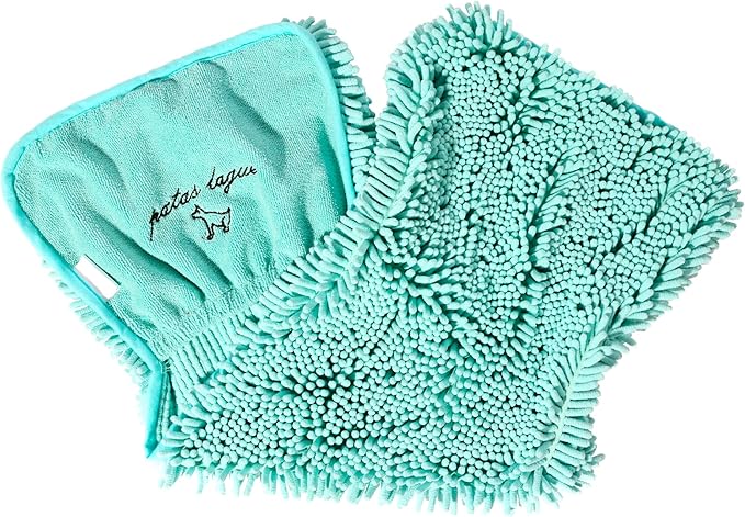 Patas Lague Absorbent Dog Towel for Drying Dogs Large, 35''x15'' Extra Large Microfiber Quick Drying Pet Bath Towel with Hand Pockets, Machine Washable Pet Shammy Aqua