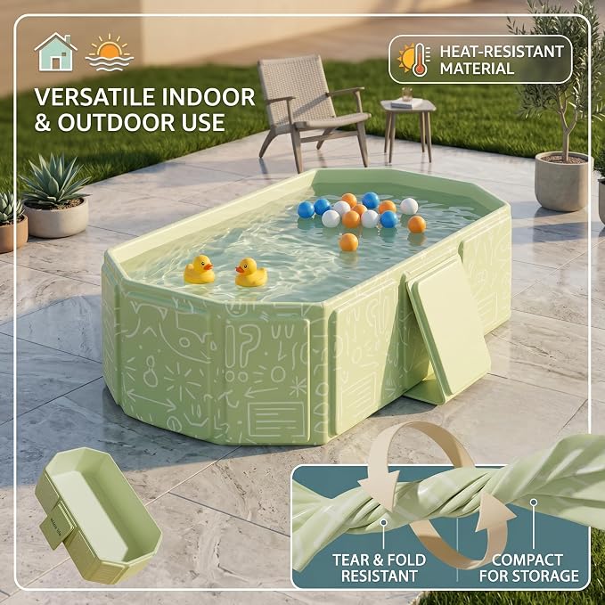 Collapsible Bathing Basin 29.5×17.7×9.8 in, Foldable Portable Tub with Drain Plug, Compact Storage Basin for Toddlers and Pets, Suitable for Outdoor, Travel or Balcony Use