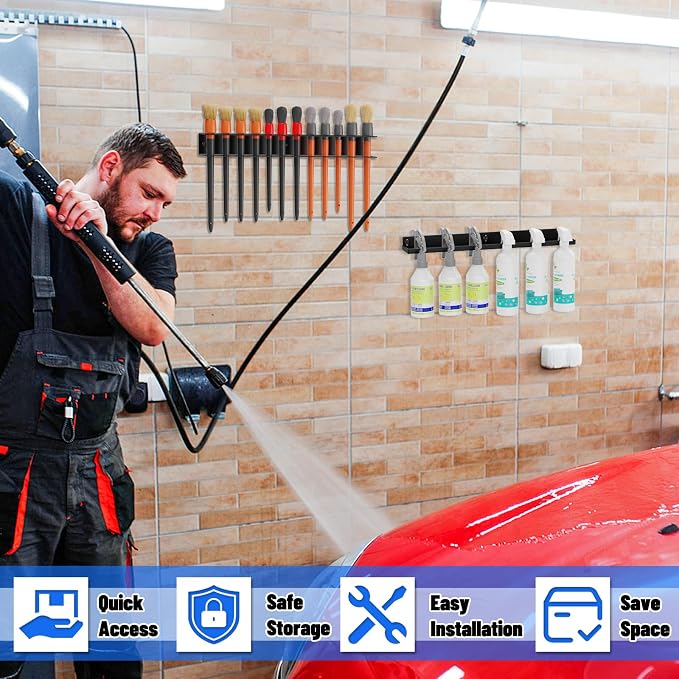 Detail Brush Holder Spray Bottle Rack, Car Detailing Brush Holder, Wall Mount Detail Brush Rack for Garage Workshop Hole