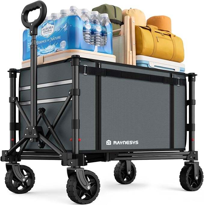 Collapsible Wagon with Wheels,120L Wagon Cart for Camping Groceries Beach | 220lbs Capacity Wagon Carts Foldablet,Smallest Folding Size,Lightweight Portable,Adjustable Handle,Transport long items
