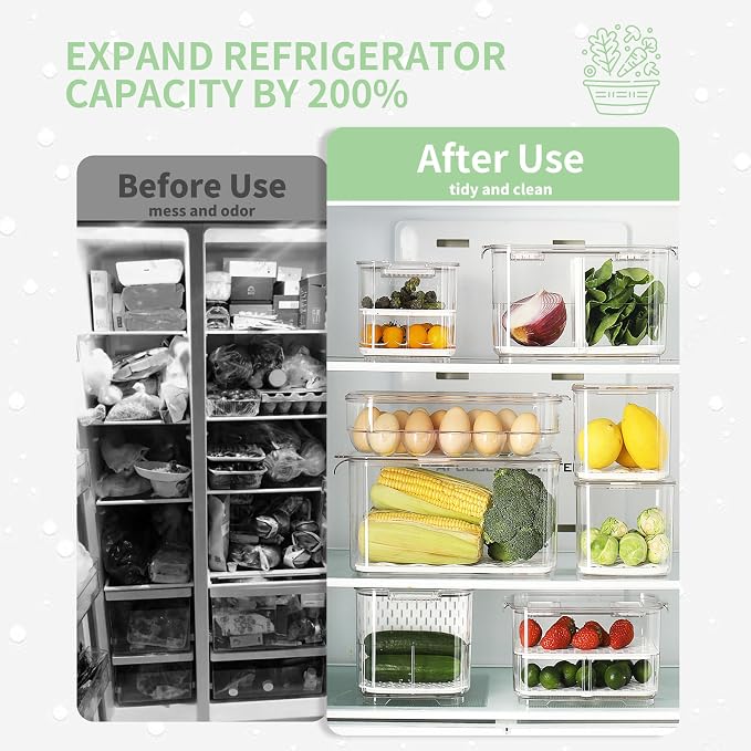 elabo Fridge Fruit Storage Containers, 3 Pack Lettuce Keeper Produce Saver | Large Berry Containers with Lids for Fridge, BPA-Free & Food Grade, Fresh Containers for Vegetables with Removable Drainer