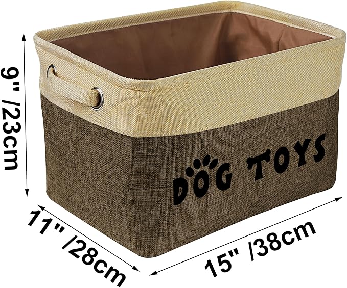 PET ARTIST Dog Toy Basket, Large Collapsible, Brown, M: 15"x11"x9" | Dog Toy Bin Box, Comfortable Handles, Large Pet Toy Storage Organizer, For Accessories, Toys, Coat & Clothing, Blanket Leash