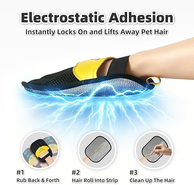 Upgraded Electrostatic Pet Hair Removal Glove Reusable Magic Brush for Removing Cats & Dogs Hair from Clothes, Couch, Carpet, Furniture and Bed,Safe for All Fabrics,Gifts for Pet Owners