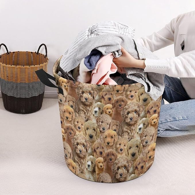 Doodle Dog Lover Gifts, Cute Doodle Dog Print Laundry Basket, Dirty Clothes Basket, Foldable Waterproof Storage Basket for Bedroom Bathroom, Large Storage Basket for Doodle Mom Dog Owner