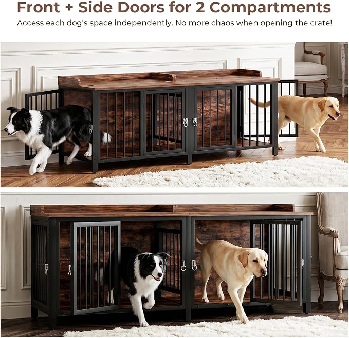 BOINN 78.7" Dog Crate Furniture for 1 or 2 Dogs with 4 Doors, Heavy Duty Single/Double Dog Crates for Small/Medium/Large Dogs with Top Access Door, Dog Kennel Furniture Indoor As TV Stand