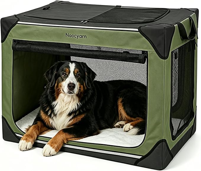42" L Collapsible Dog Crate for Extra Large Dogs, XL Soft Pet Crate with 4-Door Mesh, Portable Dog Kennel for Travelling, Green