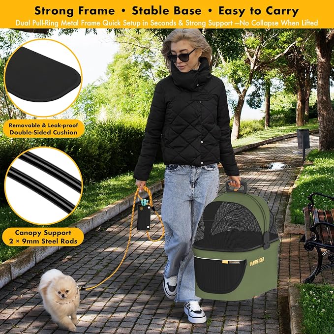 PAWZIDEA Portable Small Dog Crate for Car Travel Up to 33lbs, No-Zip Canopy | Enclosed Dog Car Seat Escape-Proof, Soft-Sided Small Medium Puppy Cats Car Kennel, Foldable Pet Carrier by Seatbelt, Top-Load